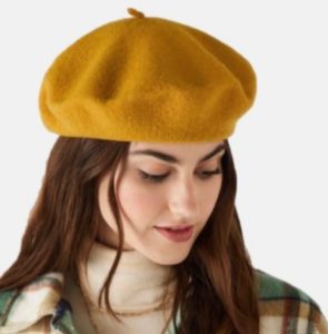 yellow felt beret hat