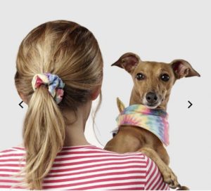 Matching tie dye hair tie and dog bandana