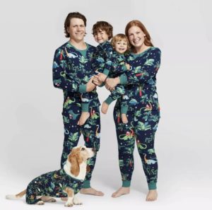 Matching family and dog dinosaur pajamas