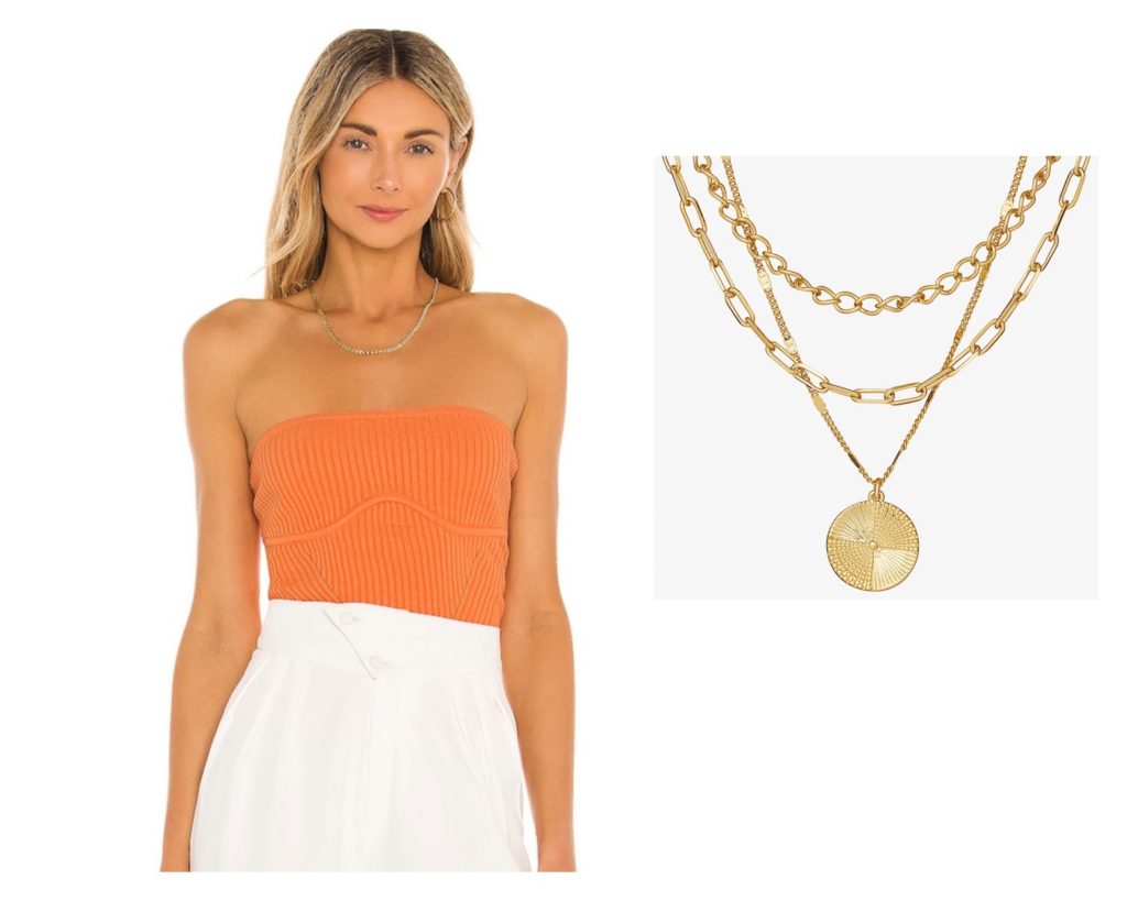 Orange knit tube top with gold necklaces