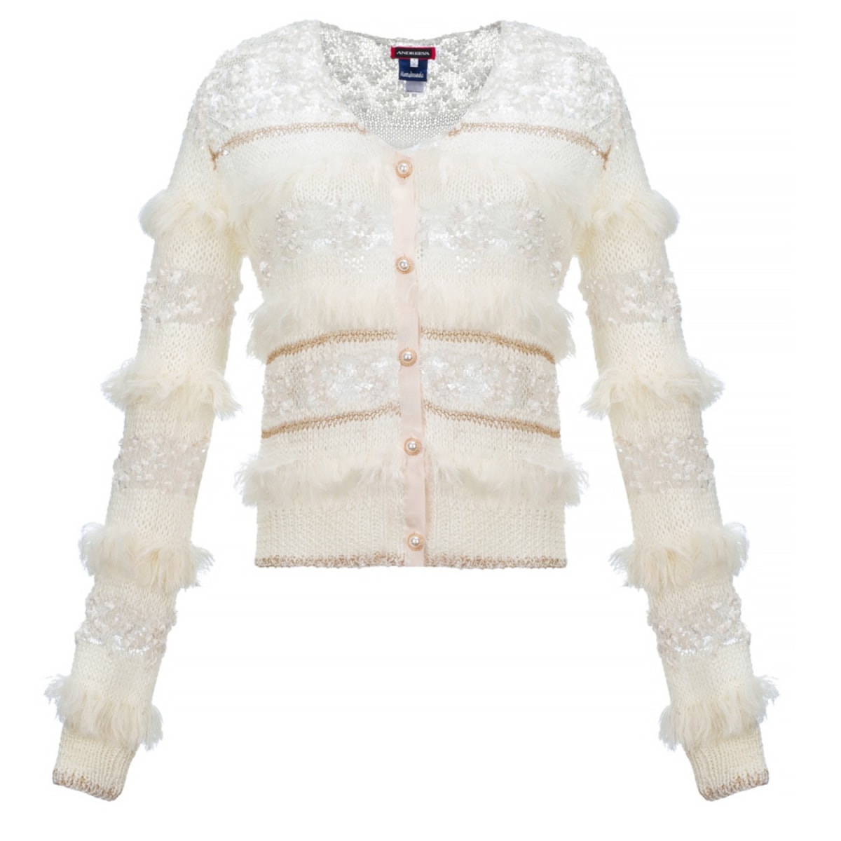 Andreeva white fur sparkly cardigan