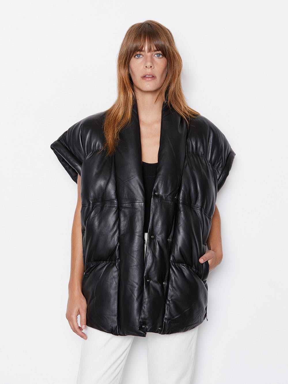 Frame black leather puffer vest