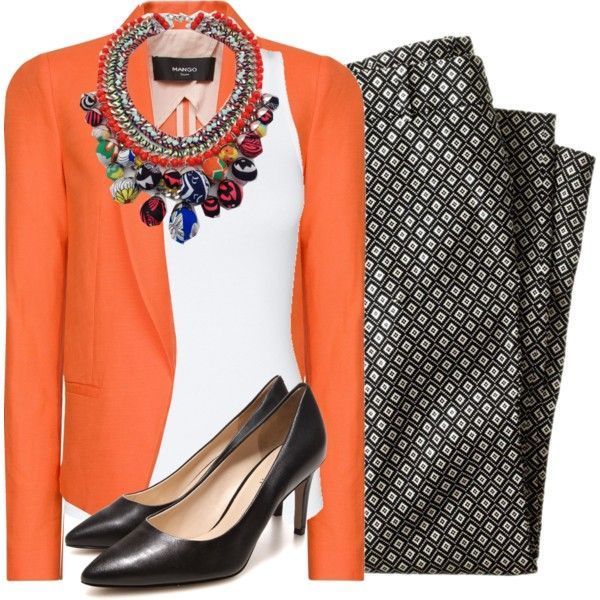 Orange blazer with Jacquard trousers