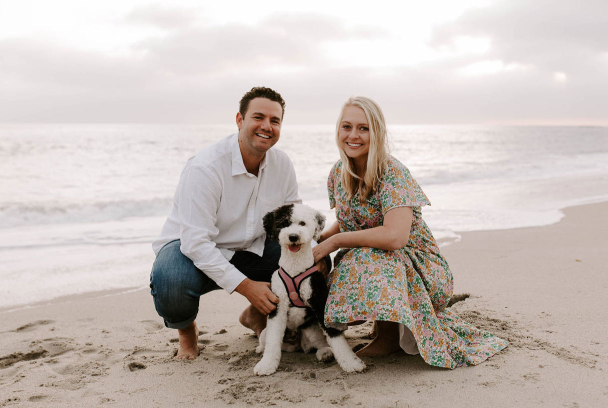 Floral wrap dress and sheepadoodle