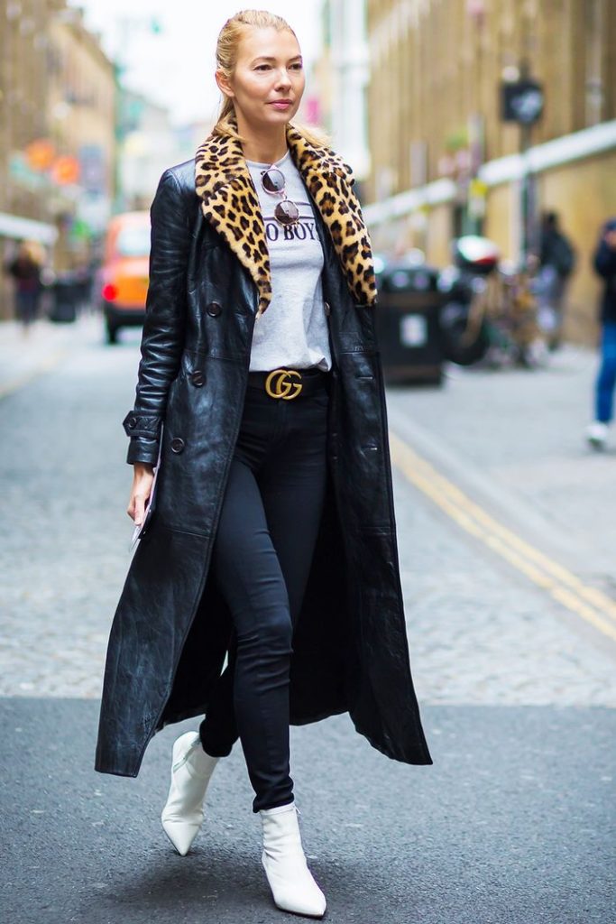Black leather cheetah coat