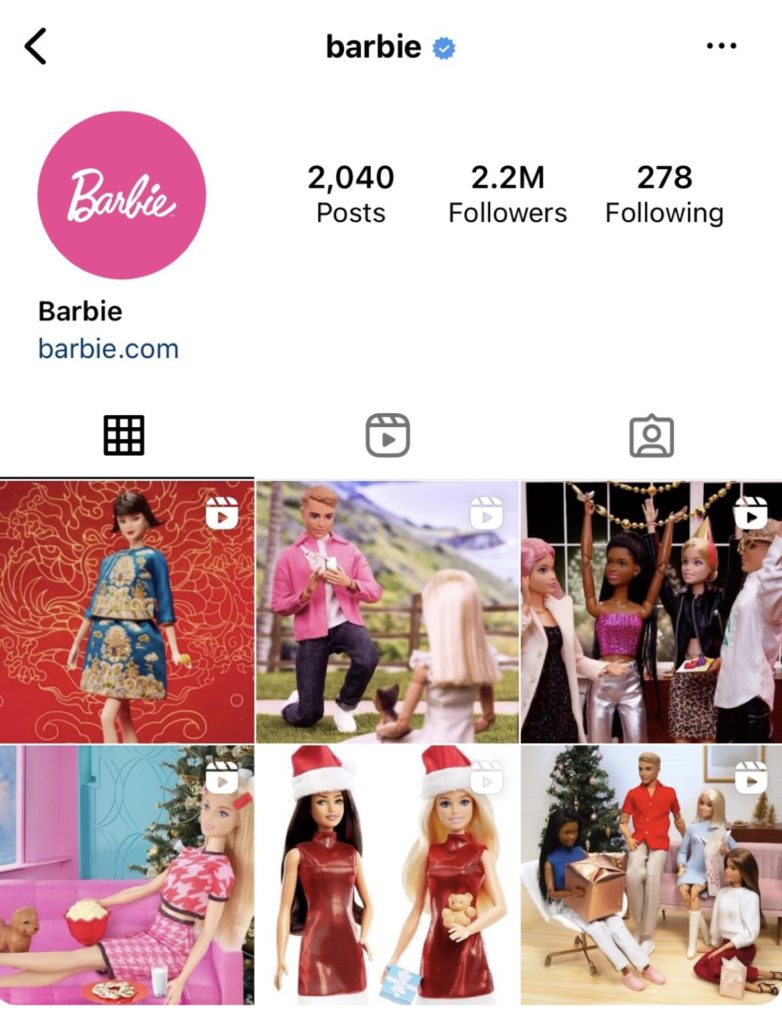 screenshot of barbie's instagram for Barbiecore blog post